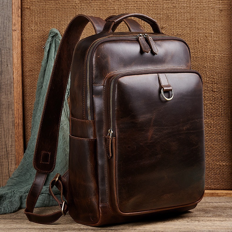 Leather Backpack Vintage - Herren-Laptop-Rucksack aus gewachstem Vollnarbenleder | Business-Computer-Reiserucksack