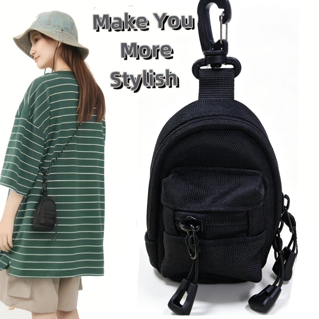 Mini Backpack Purse - Herren-Karabiner-Rucksack-Schlüsselanhänger-Tasche, Nylon-Mini-Geldbörse mit Reißverschluss, Clip-On-Kleintasche für